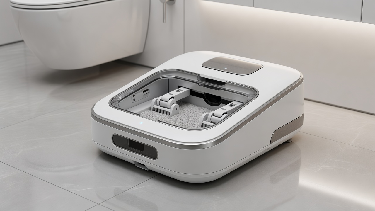 High tech self cleaning litter box robot