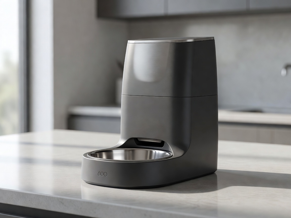 Sleek automatic pet feeder with a stainless steel bowl